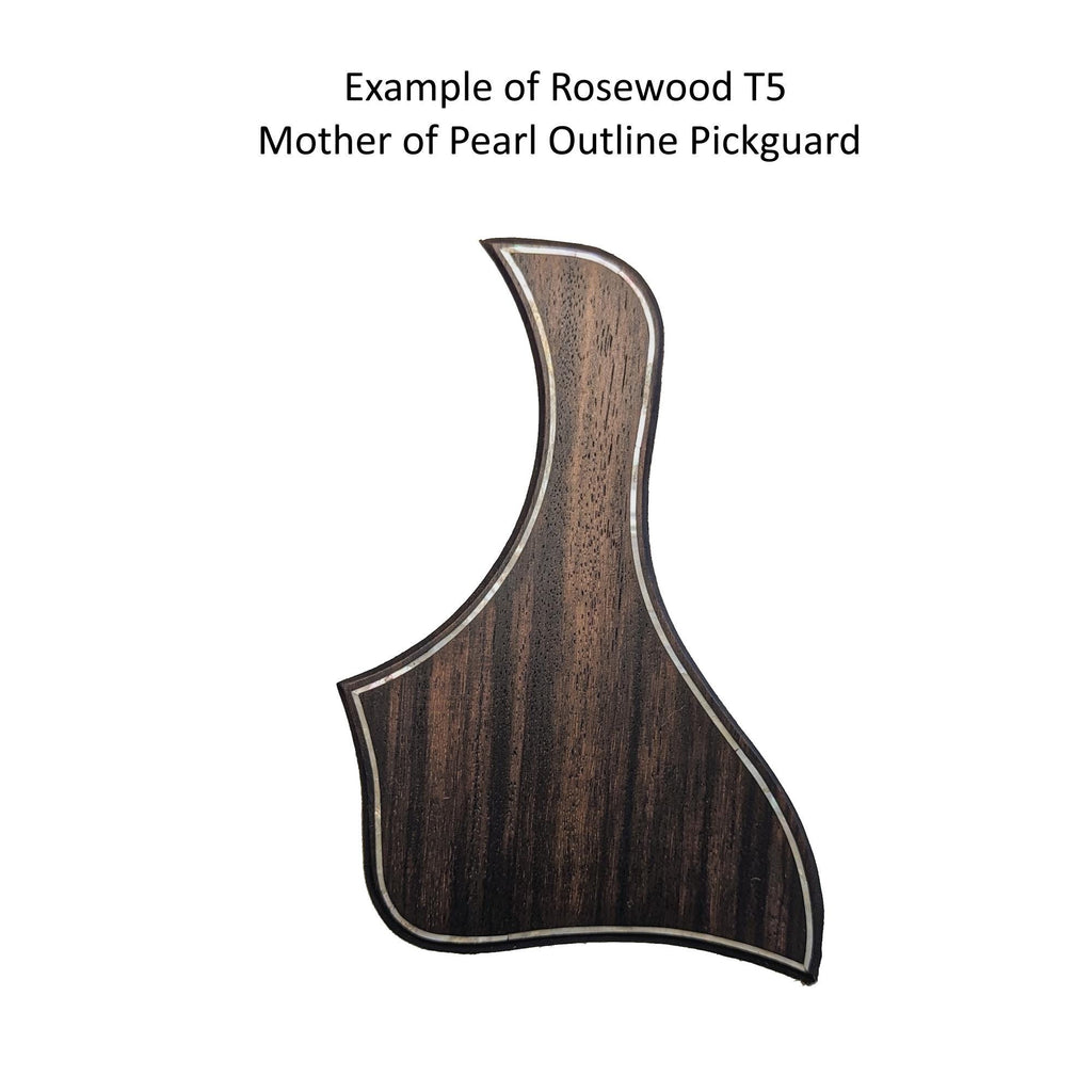 Rosewood Taylor Style Guitar Pickguard: White Mother of Pearl Inlay, Free Mount Option
