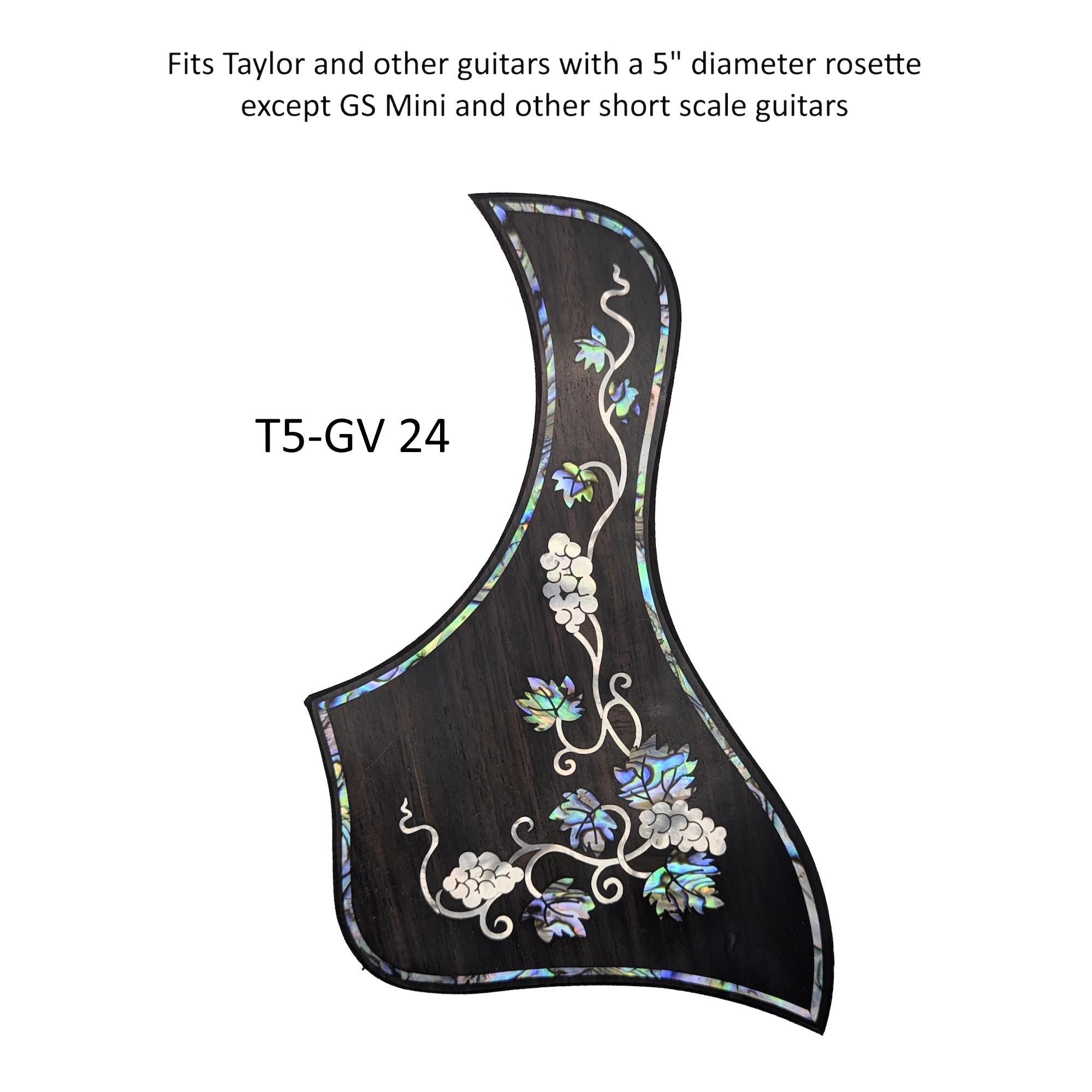 Full Sized Guitar Pickguard with Grapevine Inlay, White Mother of Pearl & Colorful Abalone