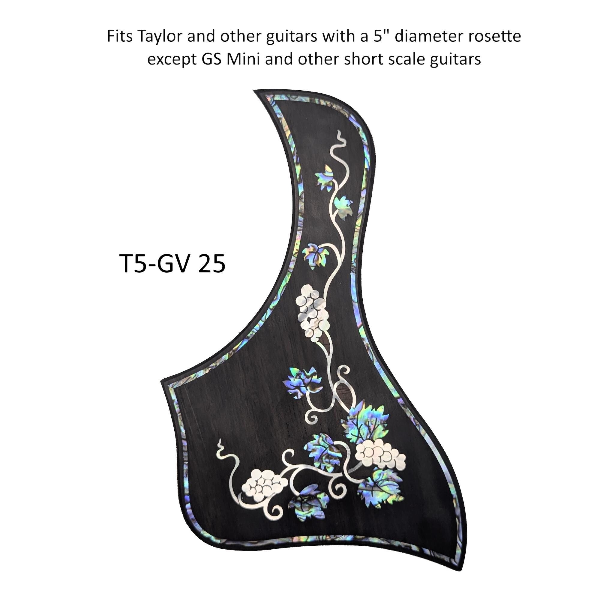 Full Sized Guitar Pickguard with Grapevine Inlay, White Mother of Pearl & Colorful Abalone