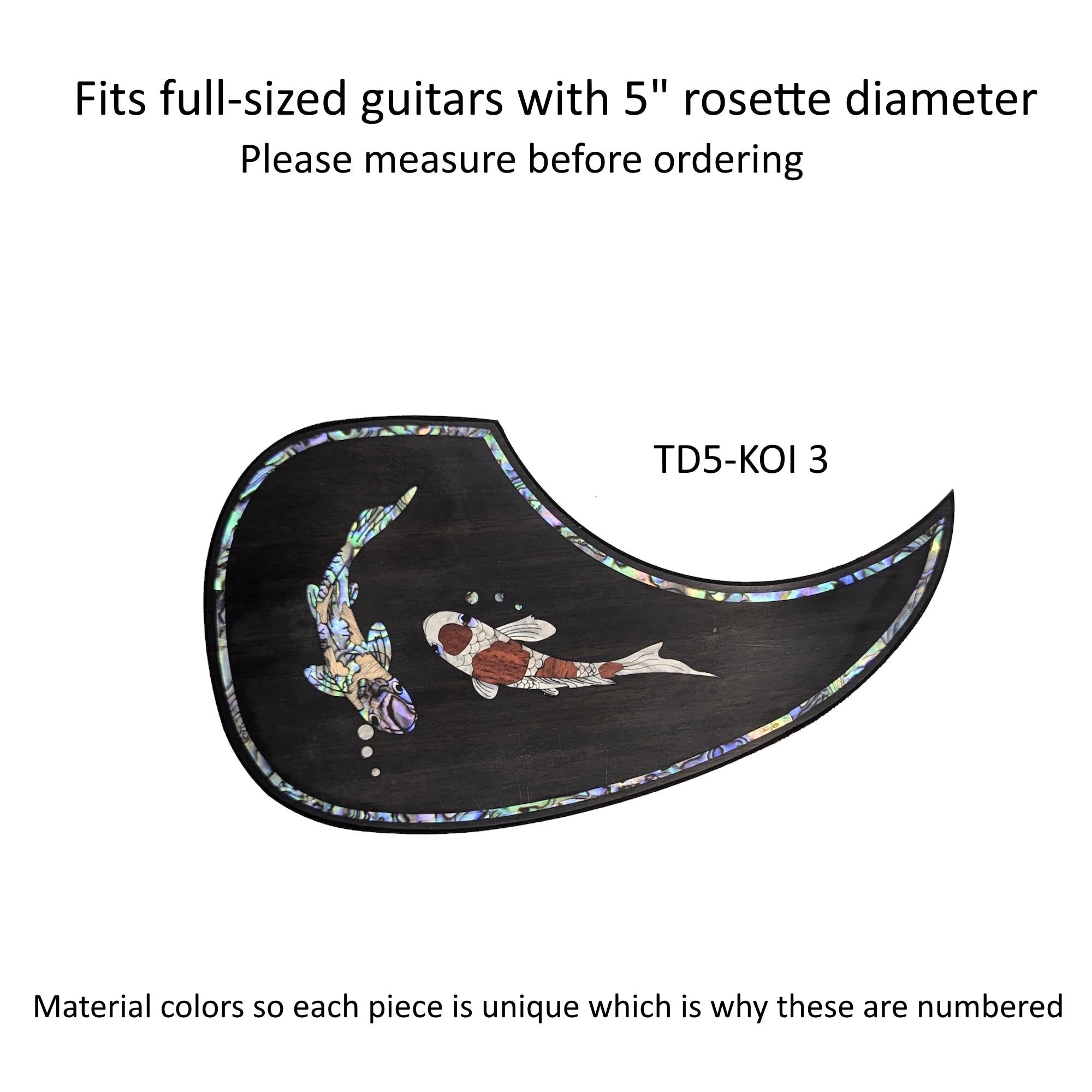 Rosewood Teardrop Guitar Pickguard: Colorful Abalone, Wood & Mother of Pearl Inlay