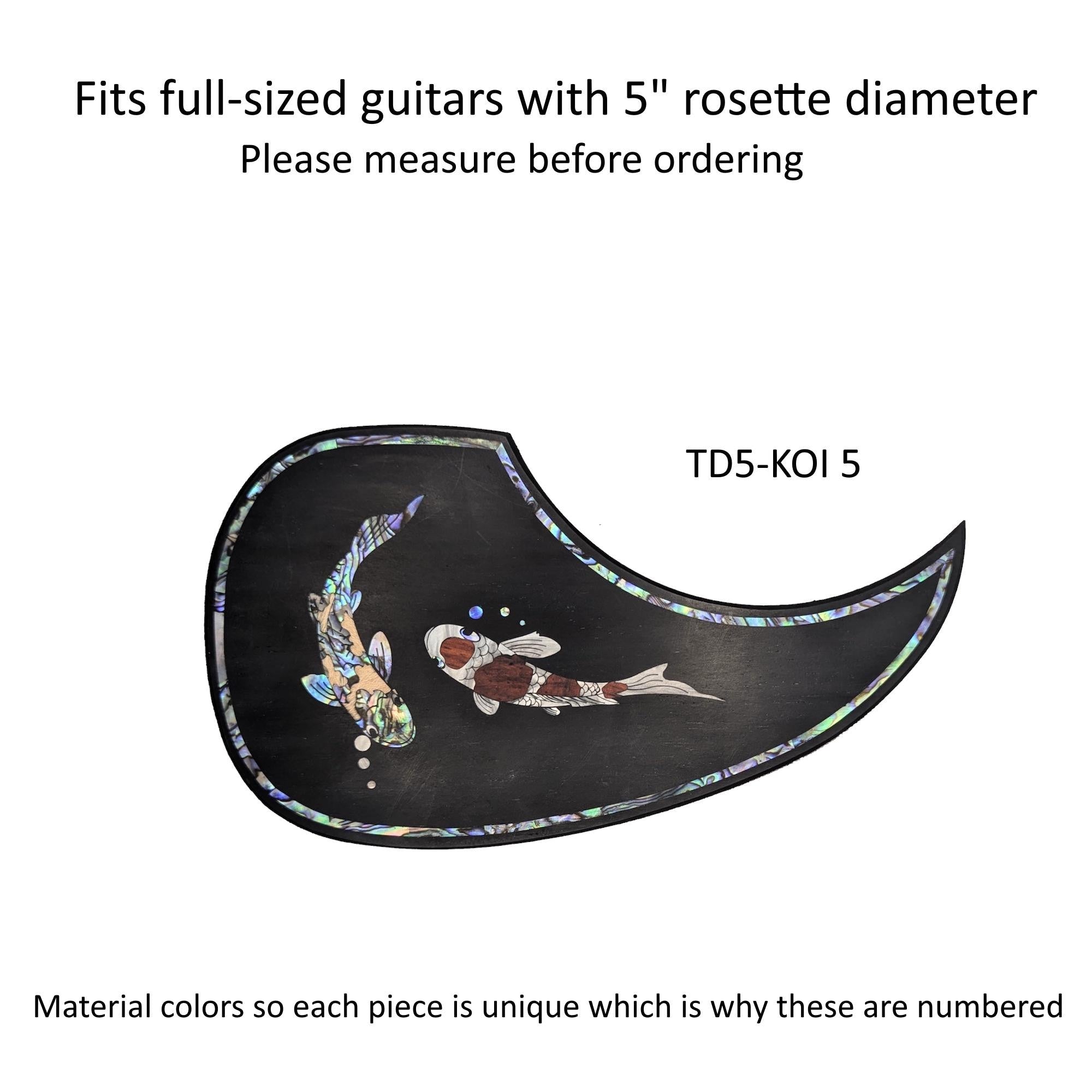 Rosewood Teardrop Guitar Pickguard: Colorful Abalone, Wood & Mother of Pearl Inlay