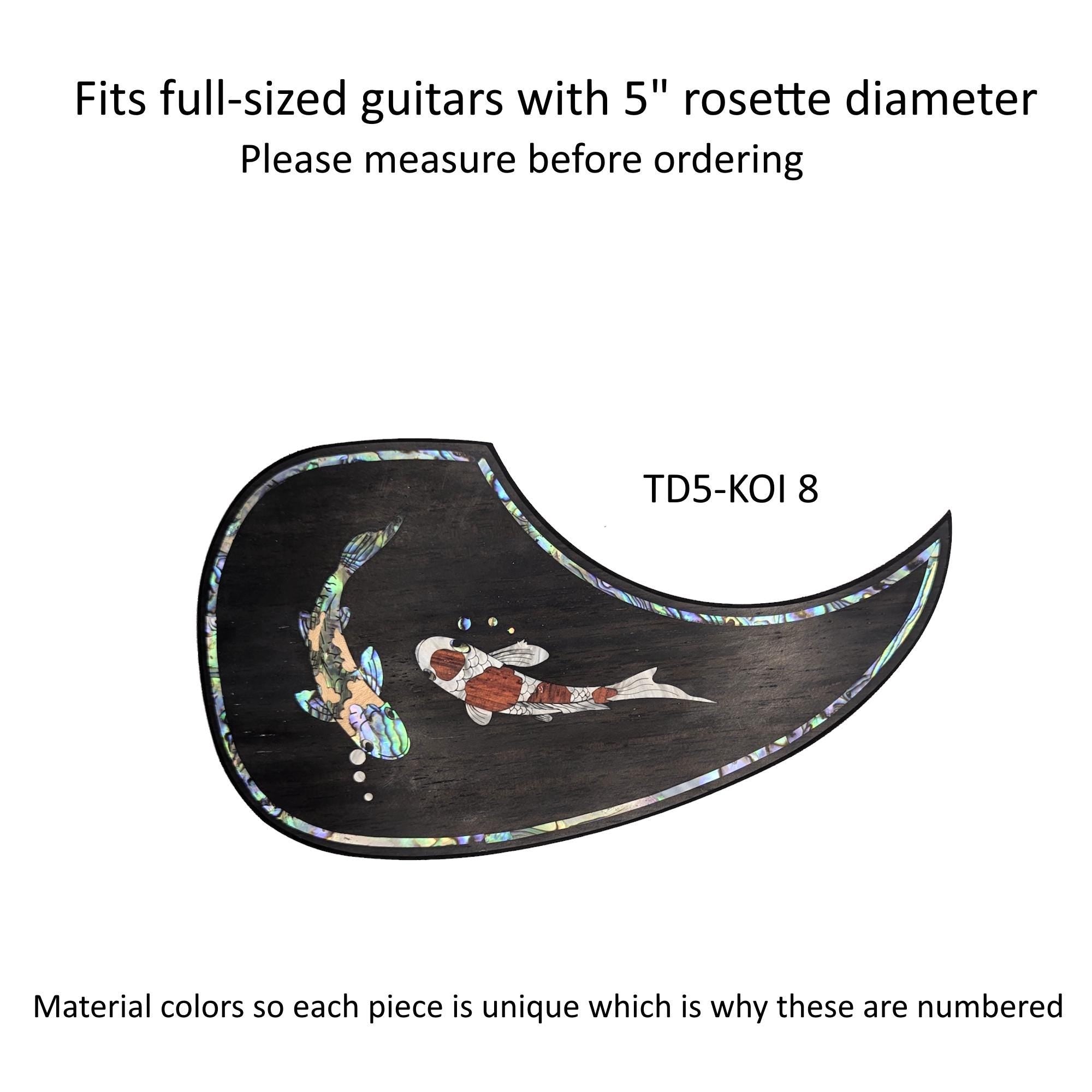 Rosewood Teardrop Guitar Pickguard: Colorful Abalone, Wood & Mother of Pearl Inlay