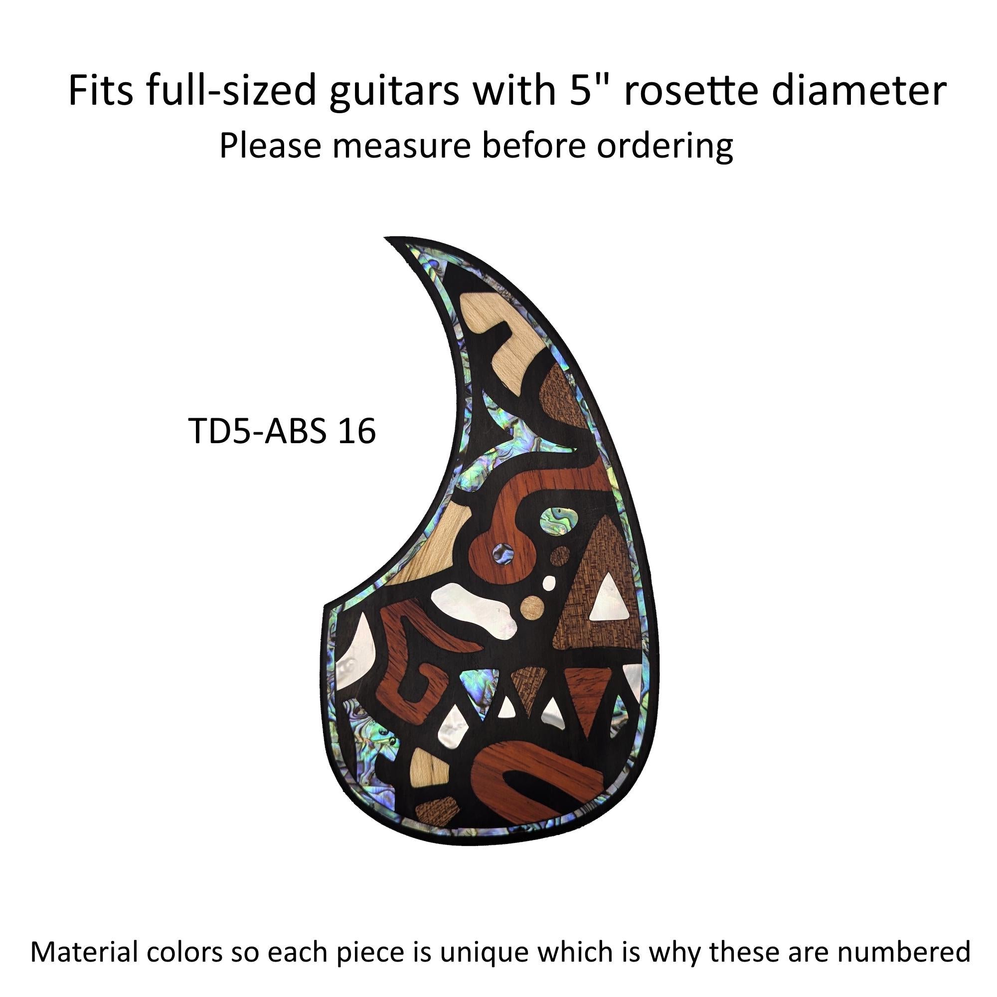 Rosewood Teardrop Guitar Pickguard with Abstract Design Inlay