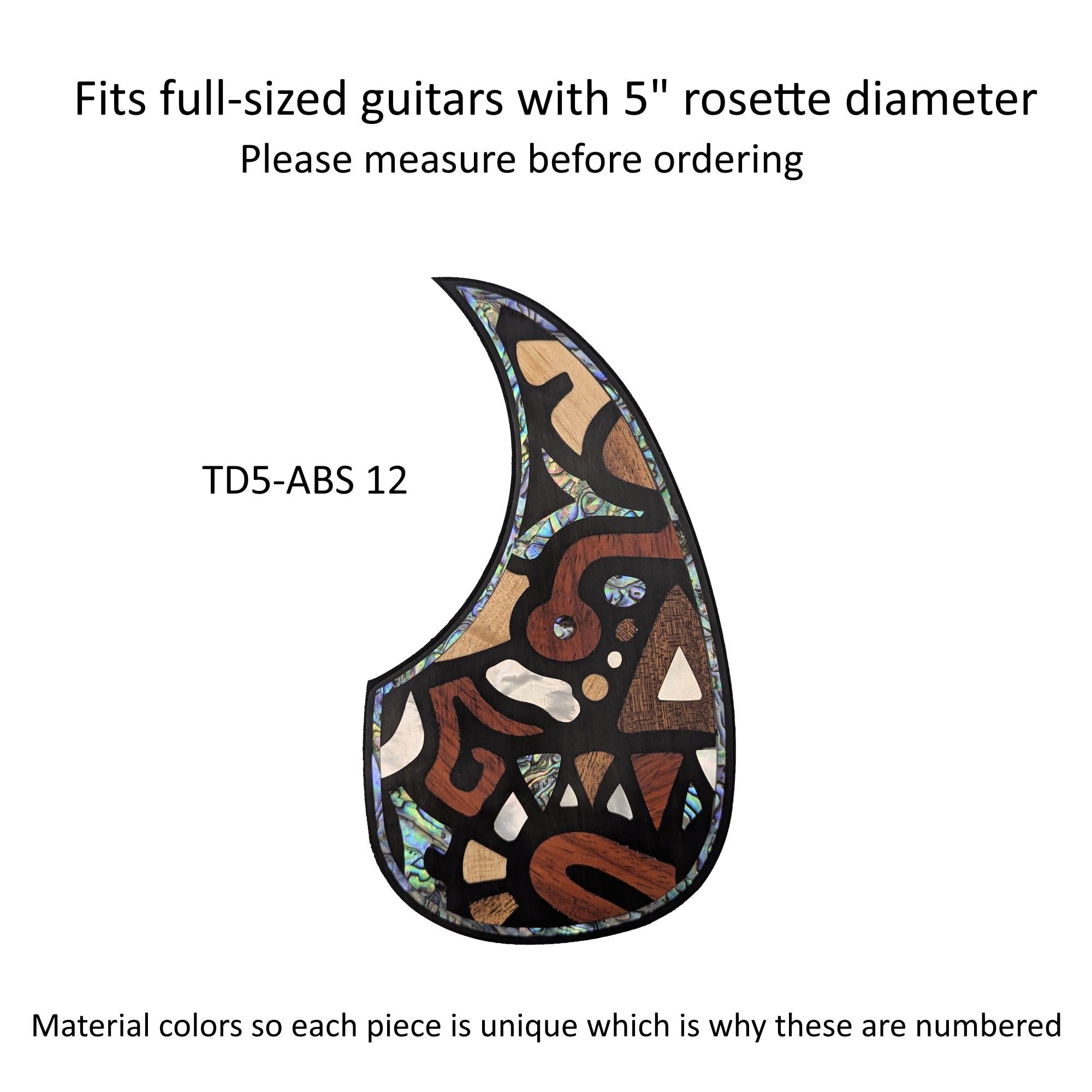 Rosewood Teardrop Guitar Pickguard with Abstract Design Inlay
