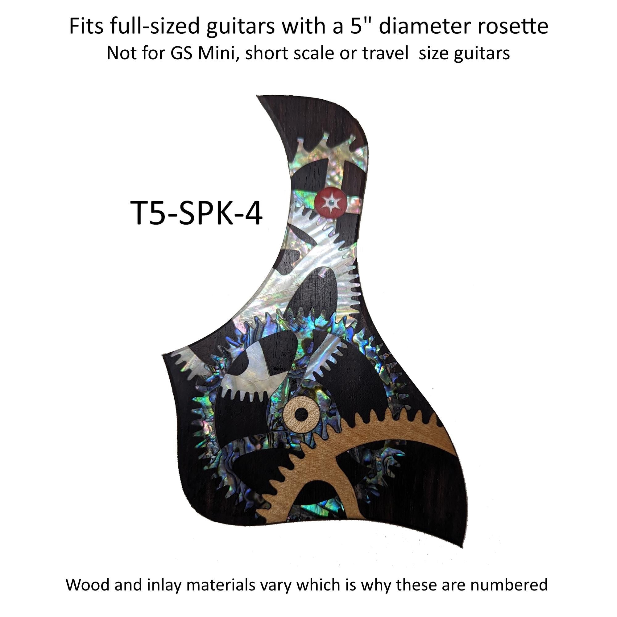 Taylor Guitar Pickguard, Rosewood Abalone Mother of Pearl "Gears" Design Inlay, Free Mount System