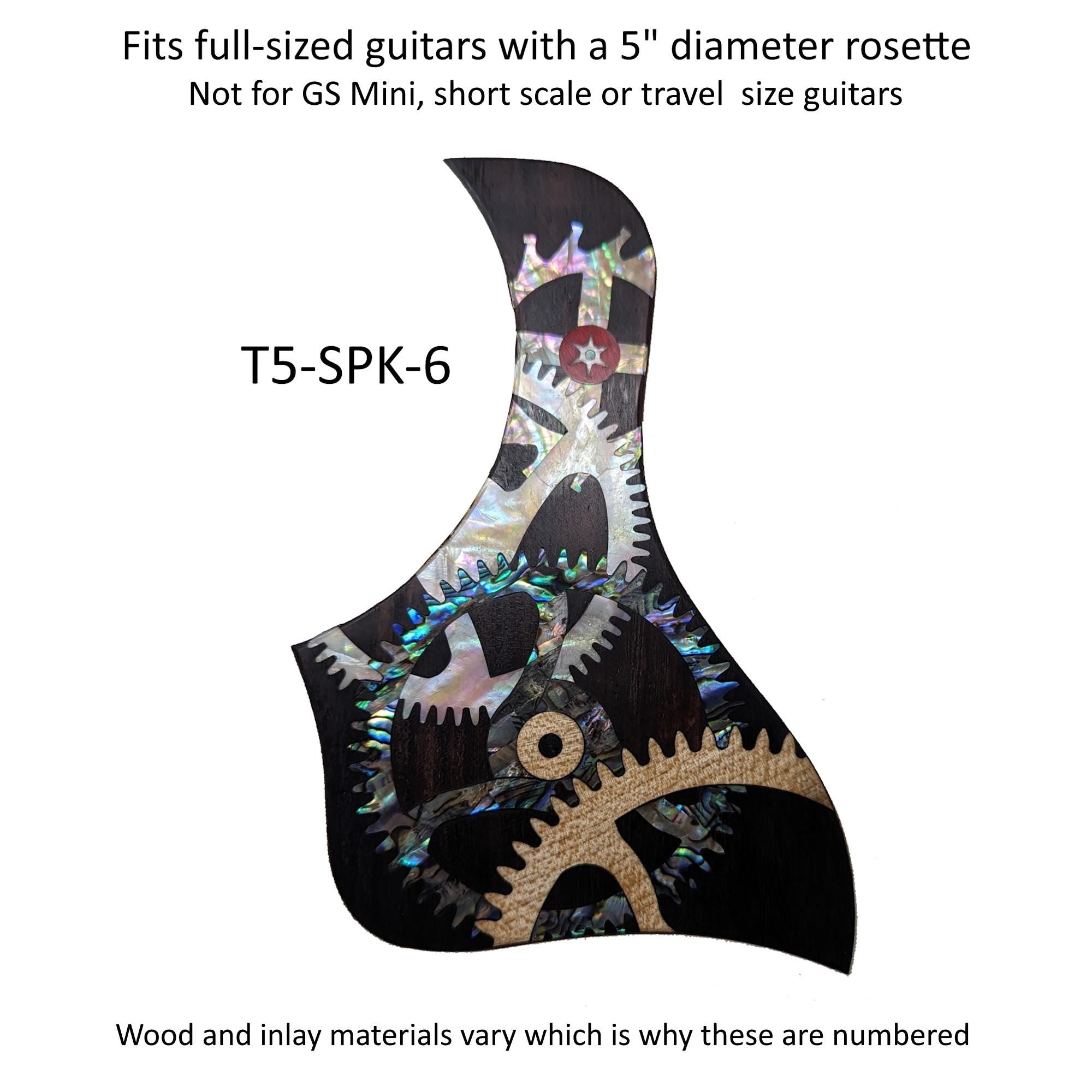 Taylor Guitar Pickguard, Rosewood Abalone Mother of Pearl "Gears" Design Inlay, Free Mount System