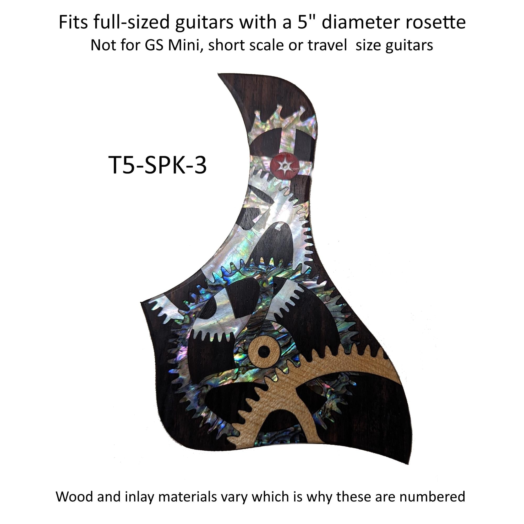 Taylor Guitar Pickguard, Rosewood Abalone Mother of Pearl "Gears" Design Inlay, Free Mount System