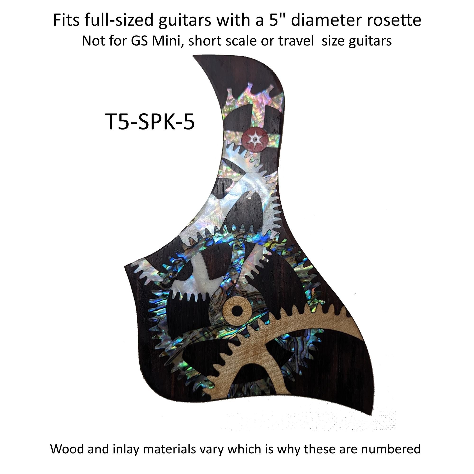 Taylor Guitar Pickguard, Rosewood Abalone Mother of Pearl "Gears" Design Inlay, Free Mount System