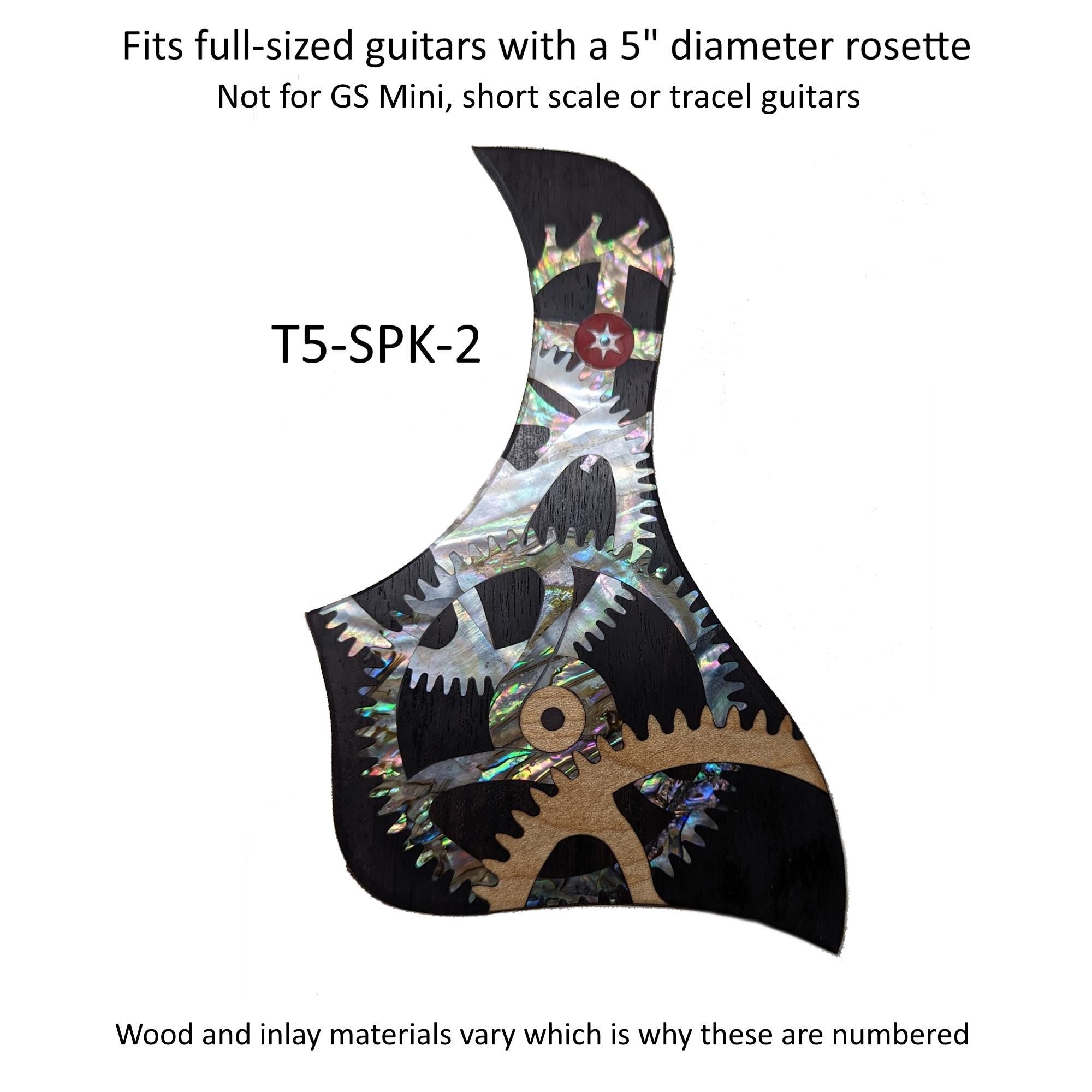 Taylor Guitar Pickguard, Rosewood Abalone Mother of Pearl "Gears" Design Inlay, Free Mount System