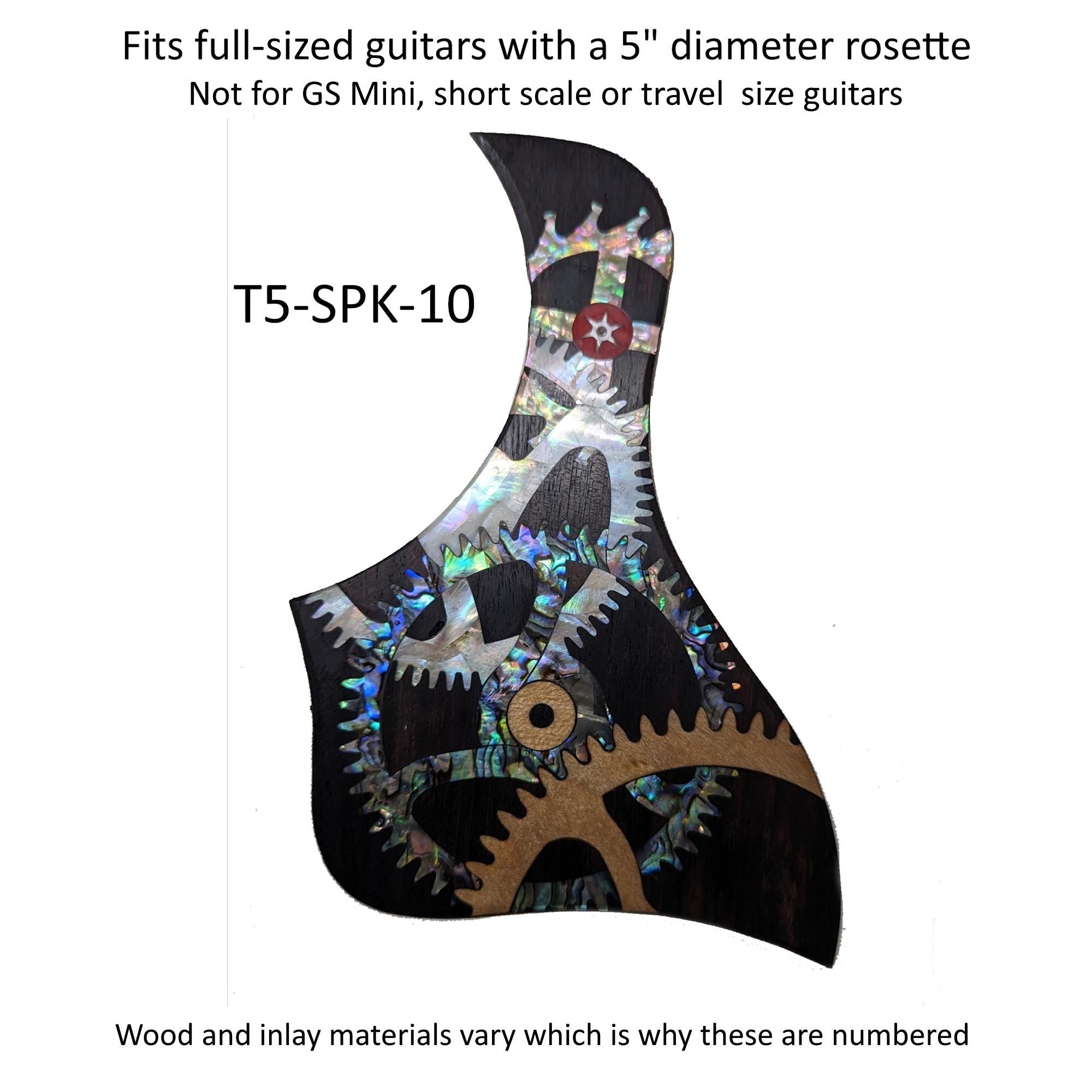 Taylor Guitar Pickguard, Rosewood Abalone Mother of Pearl "Gears" Design Inlay, Free Mount System