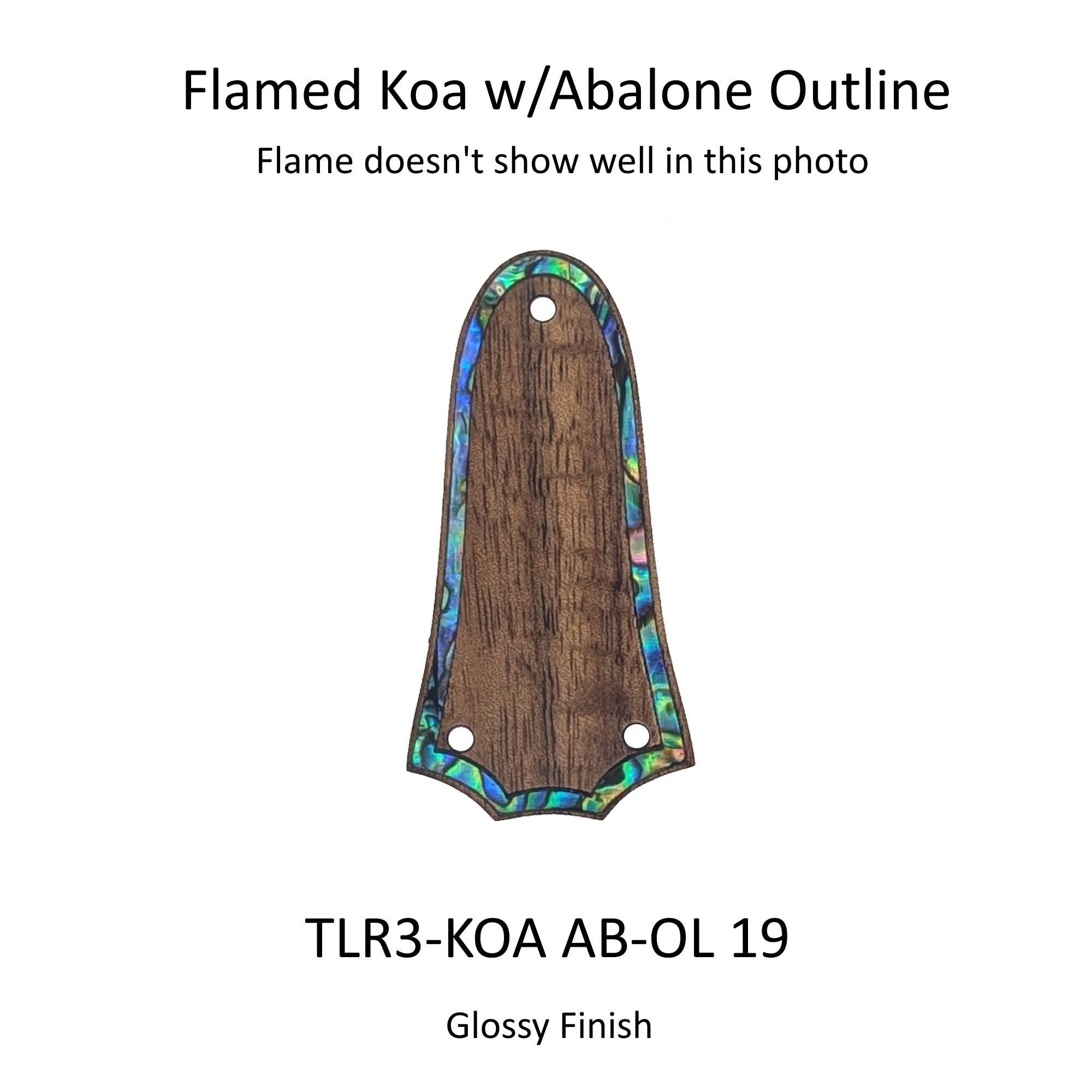 Flamed Koa Wood Truss Rod Cover w/Abalone Outline | Custom Parts