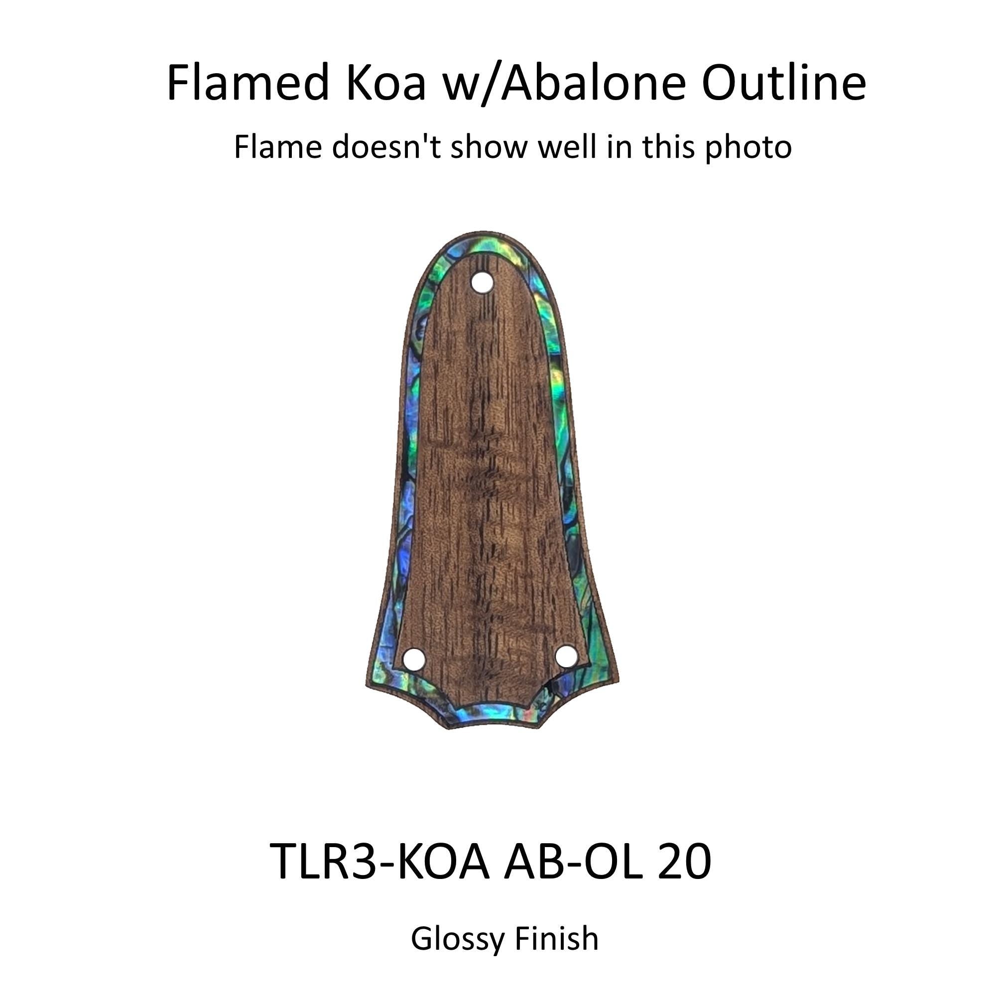 Flamed Koa Wood Truss Rod Cover w/Abalone Outline | Custom Parts