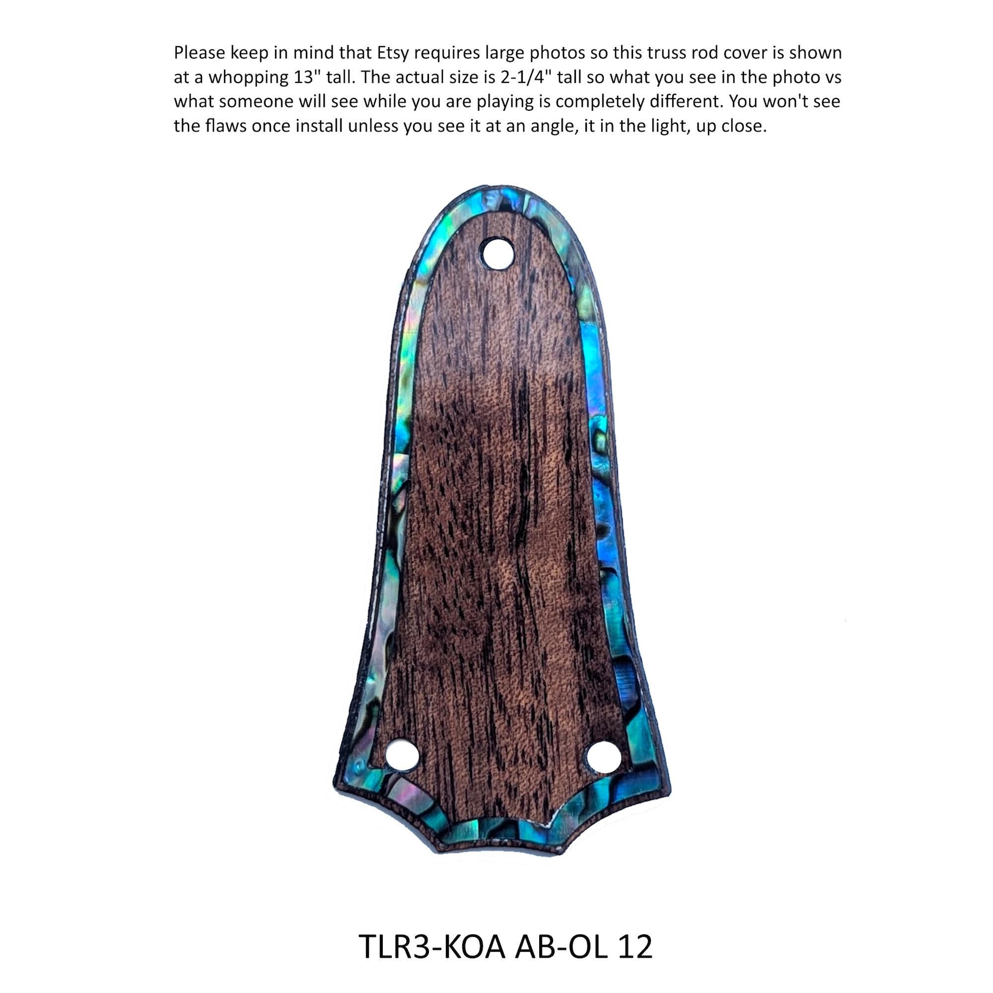 Flamed Koa Wood Truss Rod Cover w/Abalone Outline | Custom Parts