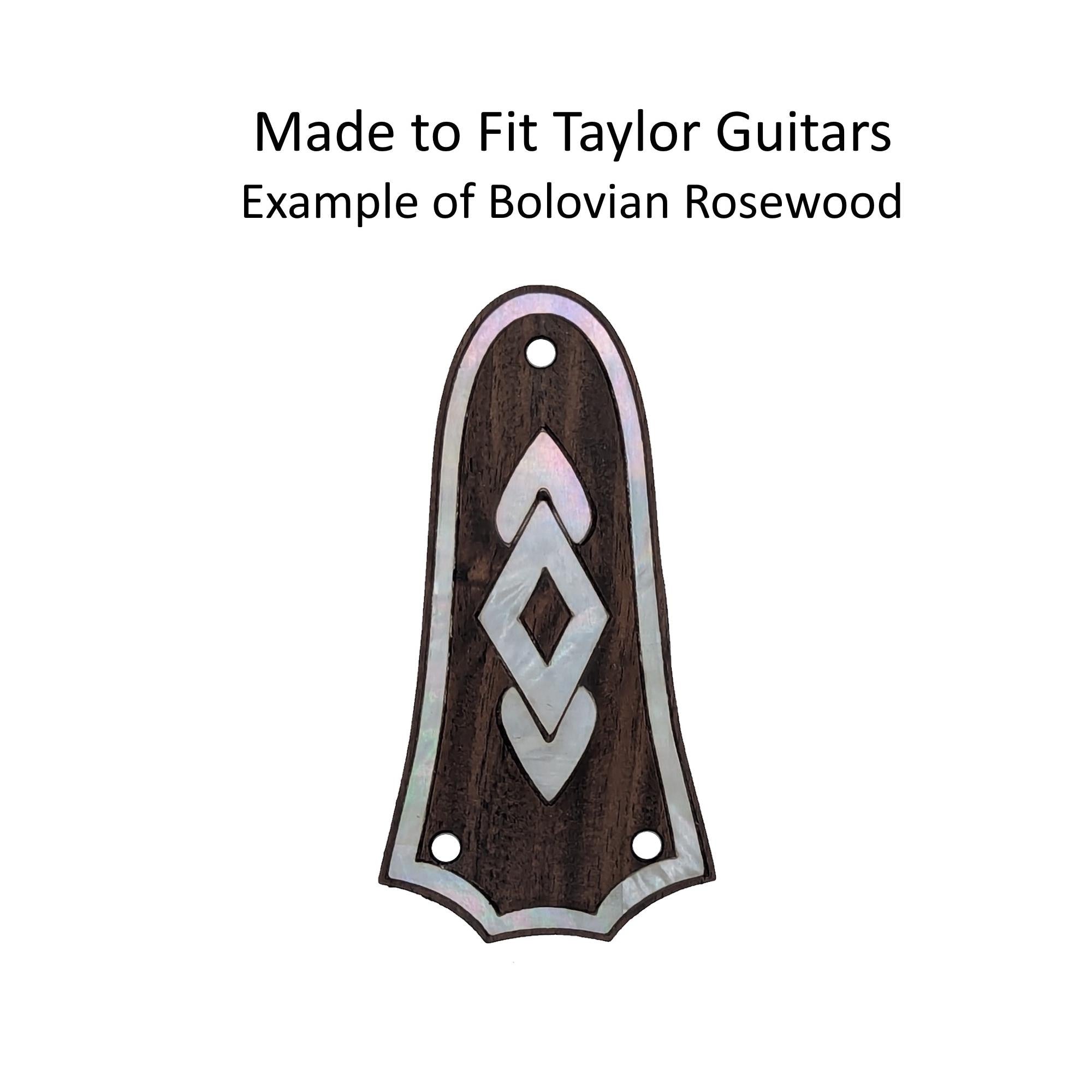 Made to Fit Taylor Guitar Truss Rod Cover - Rosewood & White Mother of Pearl Inlay