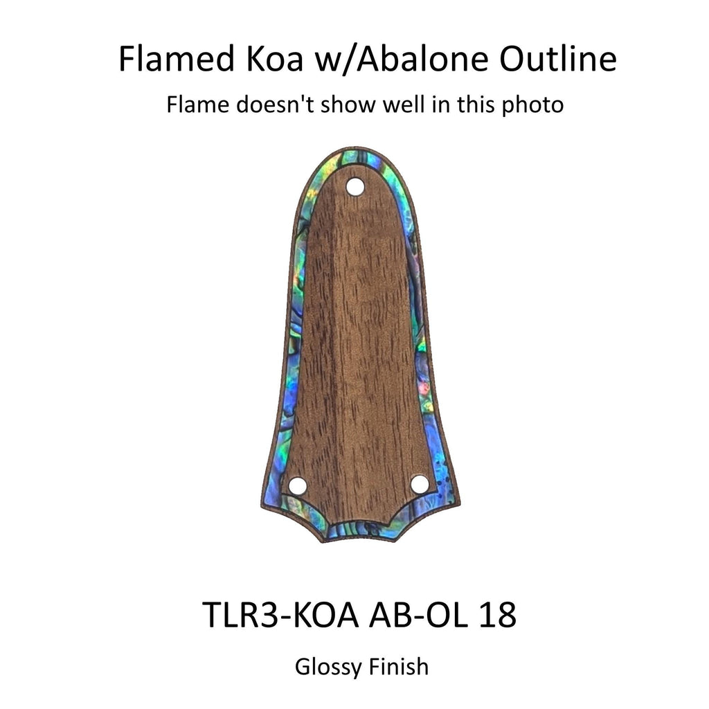 Flamed Koa Wood Truss Rod Cover w/Abalone Outline | Custom Parts