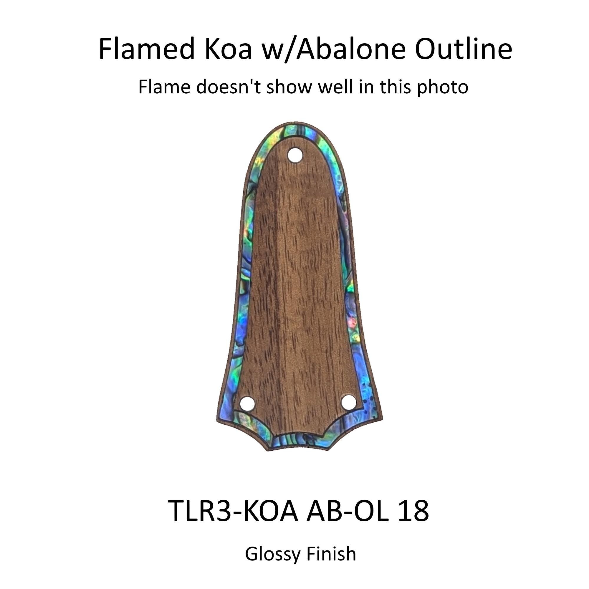 Flamed Koa Wood Truss Rod Cover w/Abalone Outline | Custom Parts