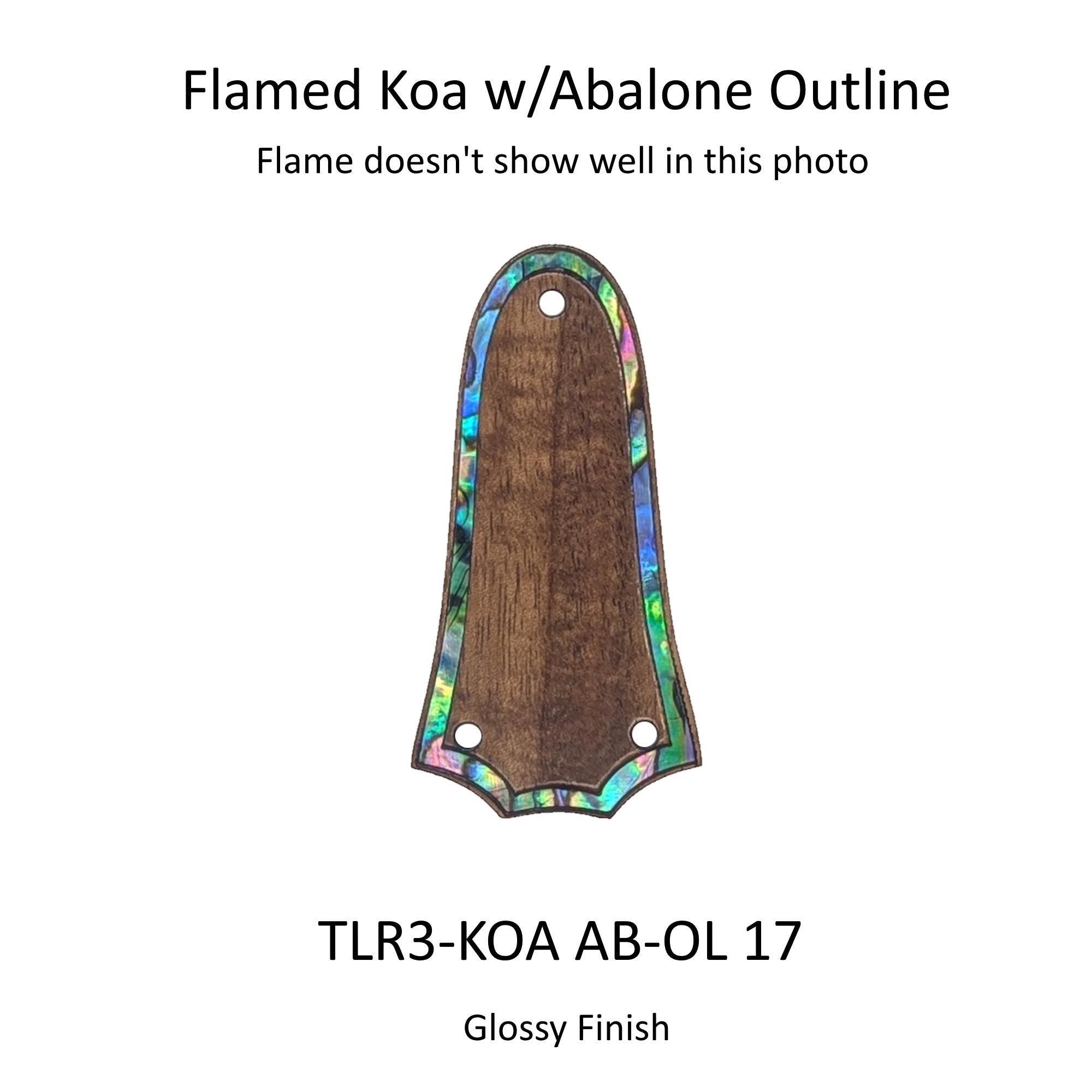 Flamed Koa Wood Truss Rod Cover w/Abalone Outline | Custom Parts