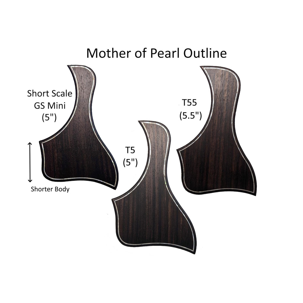 Rosewood Guitar Pickguard with Mother of Pearl Inlay Outline, Wood Acoustic Pick Guard for GS Mini, T5, 5” & 5.5” Rosette