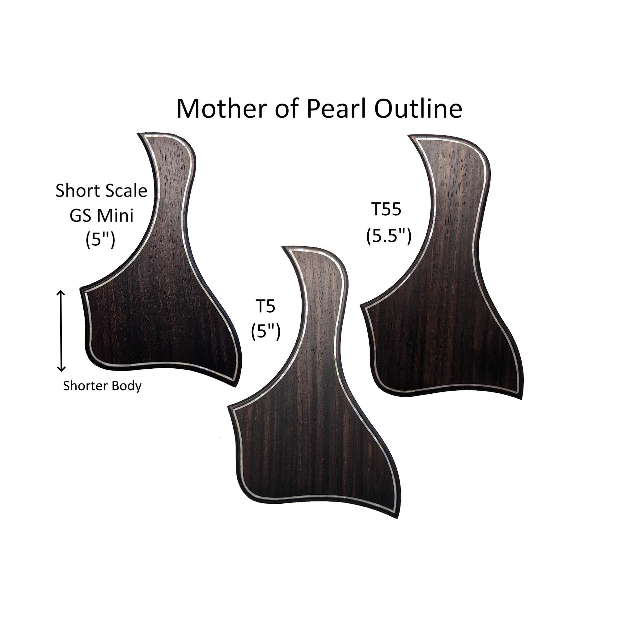 Rosewood Guitar Pickguard with Mother of Pearl Inlay Outline, Wood Acoustic Pick Guard for GS Mini, T5, 5” & 5.5” Rosette