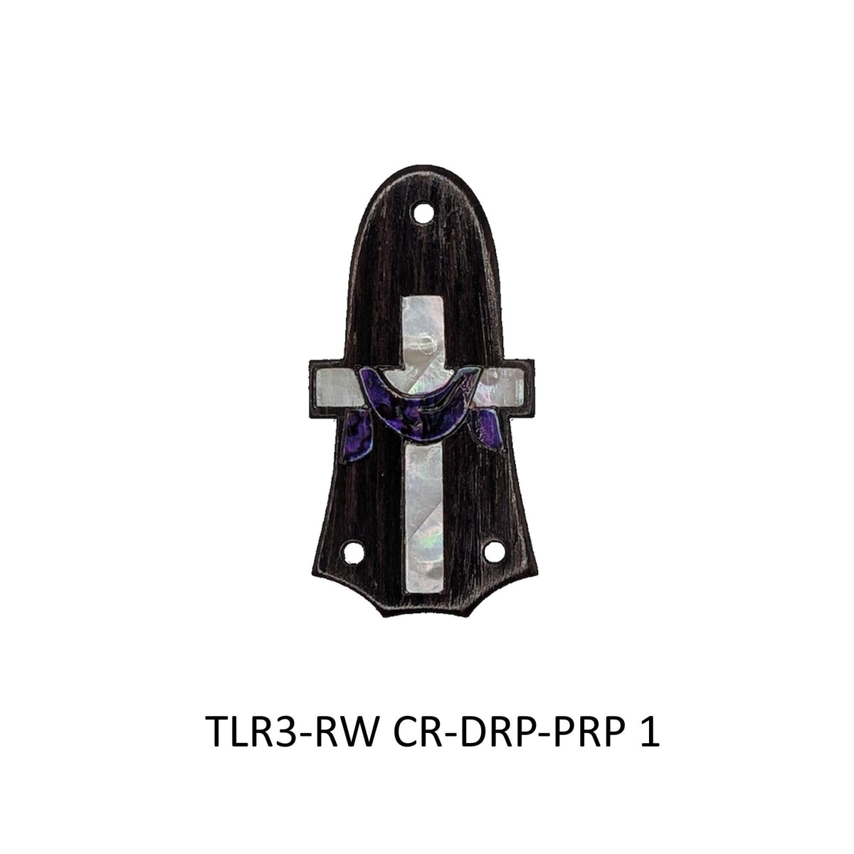 Taylor Guitar Truss Rod Cover – Rosewood or Ebony with Mother of Pearl Cross, Blue Abalone Lenten Drape